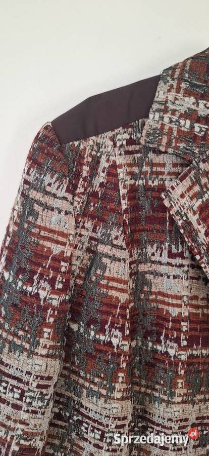 Elegancki żakiet w pepitke burgundowy tweedowy Kraków