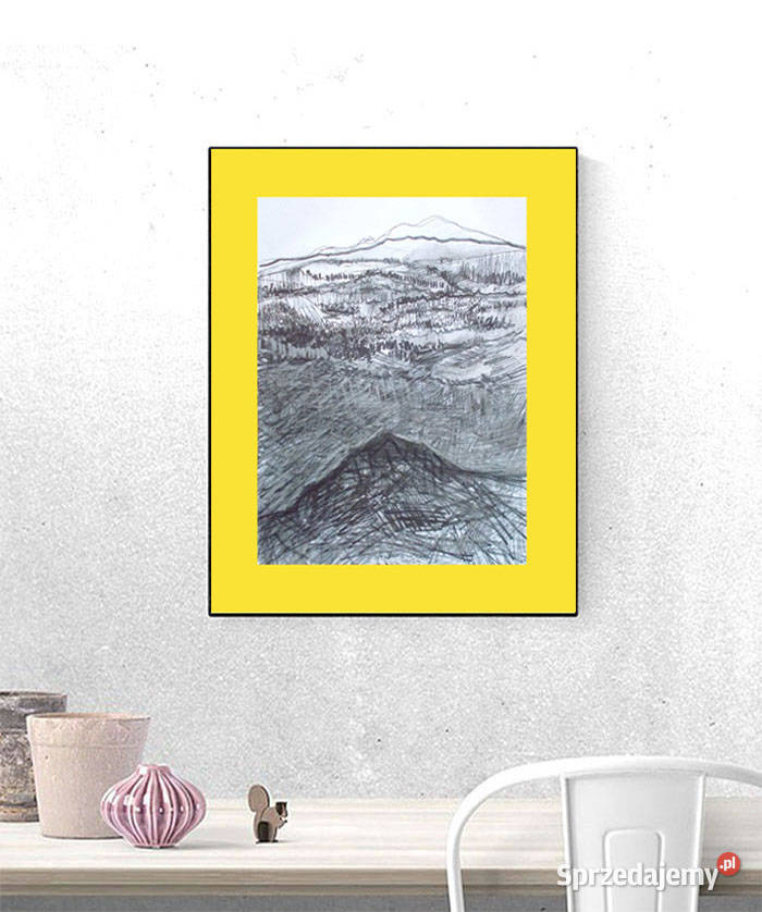 zólto szary rysunek 30x40 góry pejzaż malowany