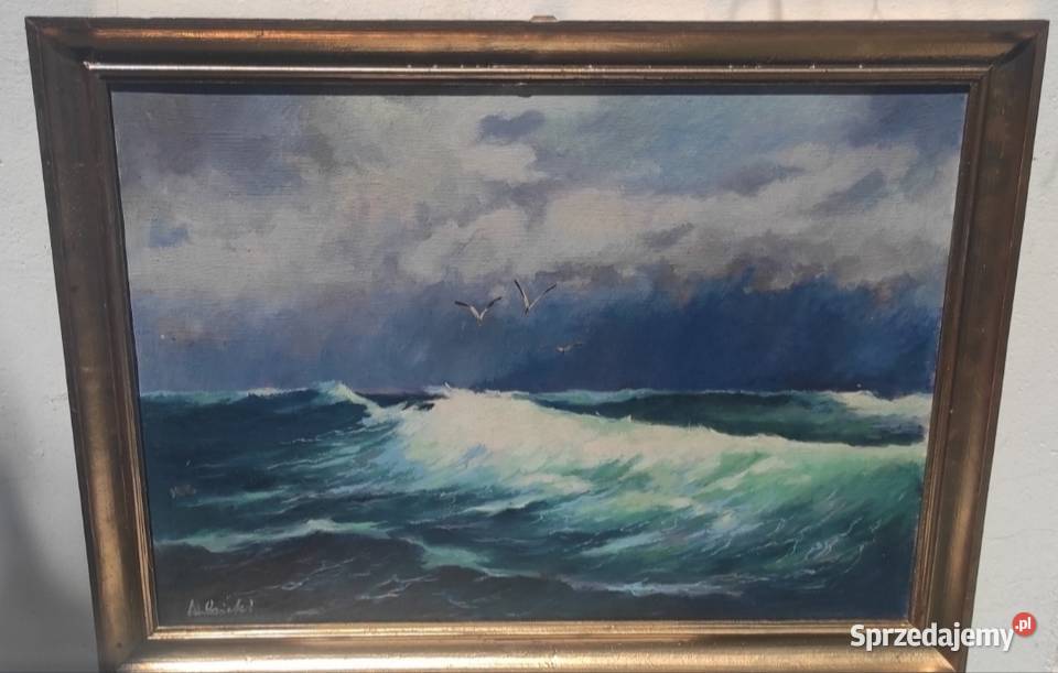PEJZAŻ MORSKI OLEJ NA PŁÓTNIE Sygnowany Malarstwo Pabianice