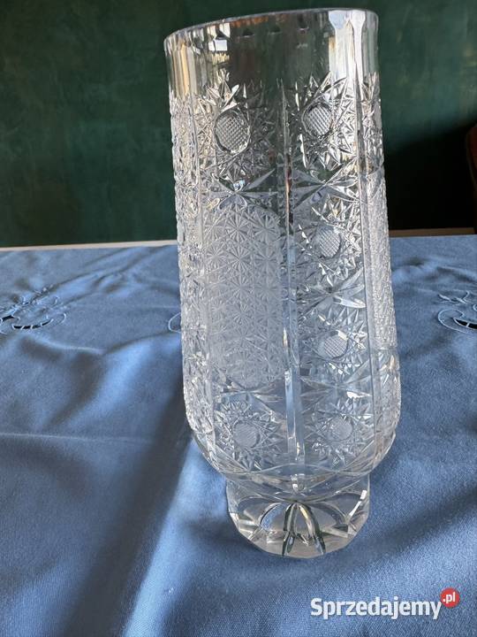 Wazon kryształowy z czasów PRL ciężki wysoki 255 Antyki Częstochowa