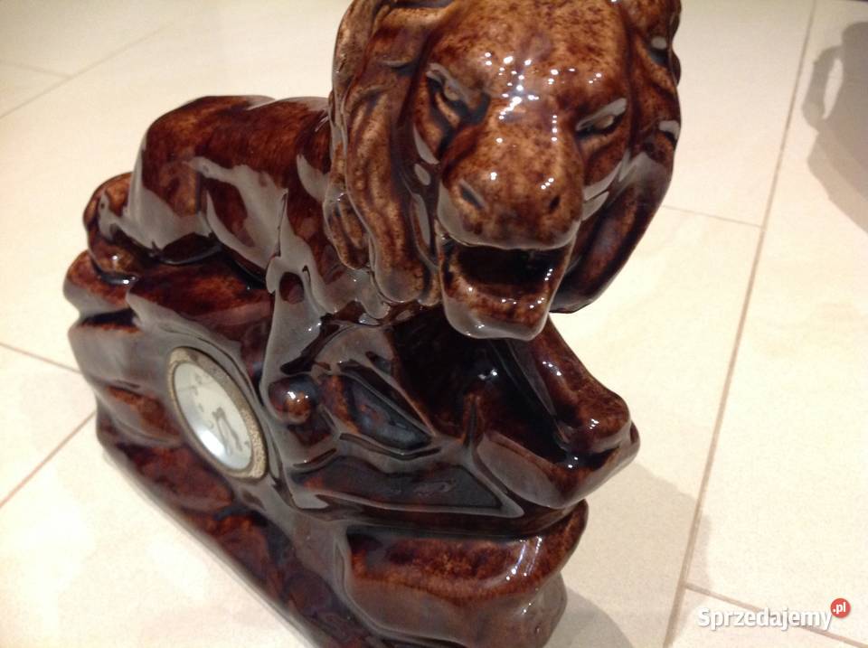 Zegar Kominkowy Lew na Skale Sygnowany