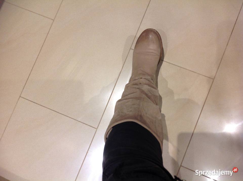 Włoskie Kozaki Beżowe Skórzane Damskie 36