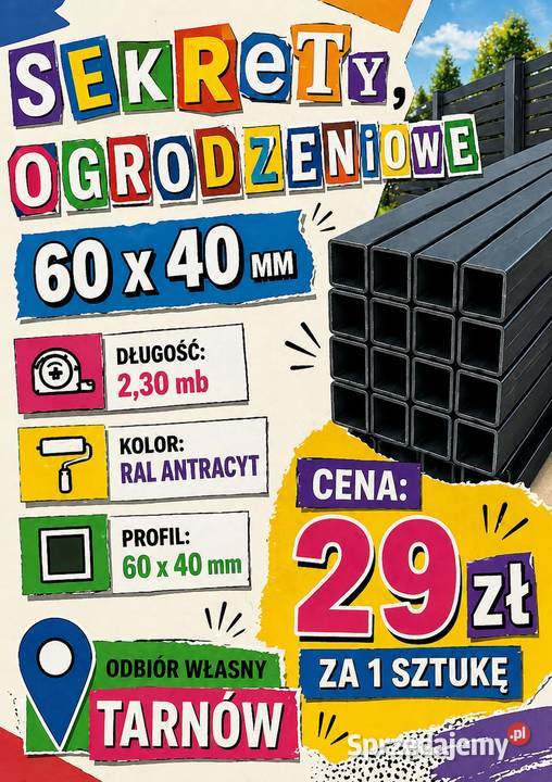 SŁUPEK OGRODZENIOWY 60X40 antracyt 230 mb Tarnów