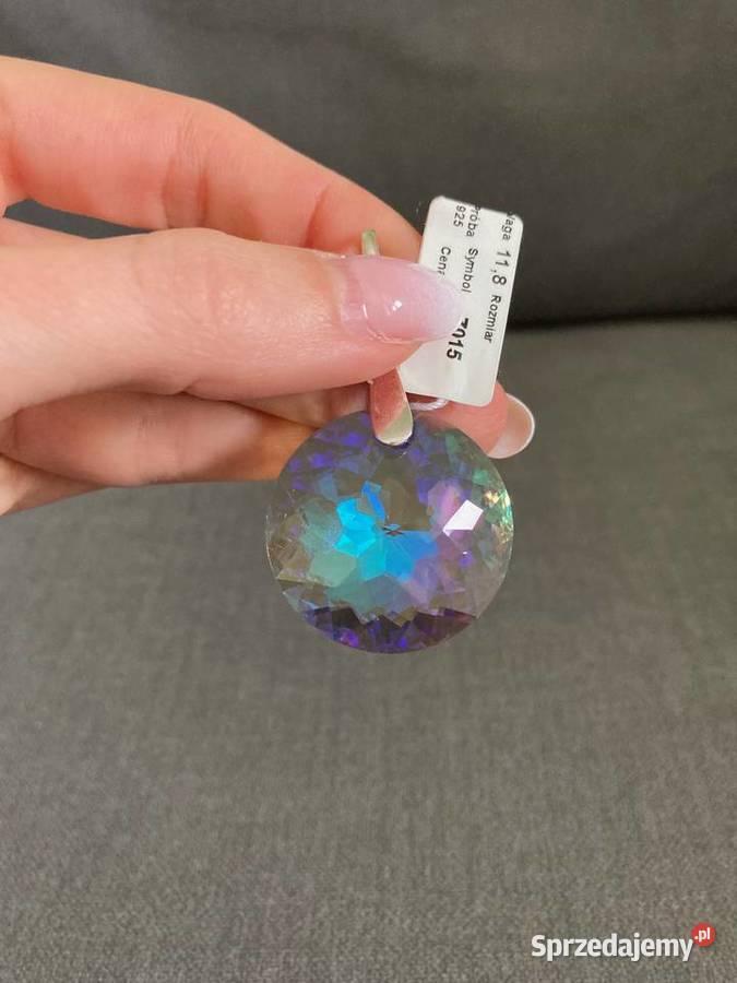 Nowy duży szklany okrągły hologramowy wisiorek srebrne Naszyjniki
