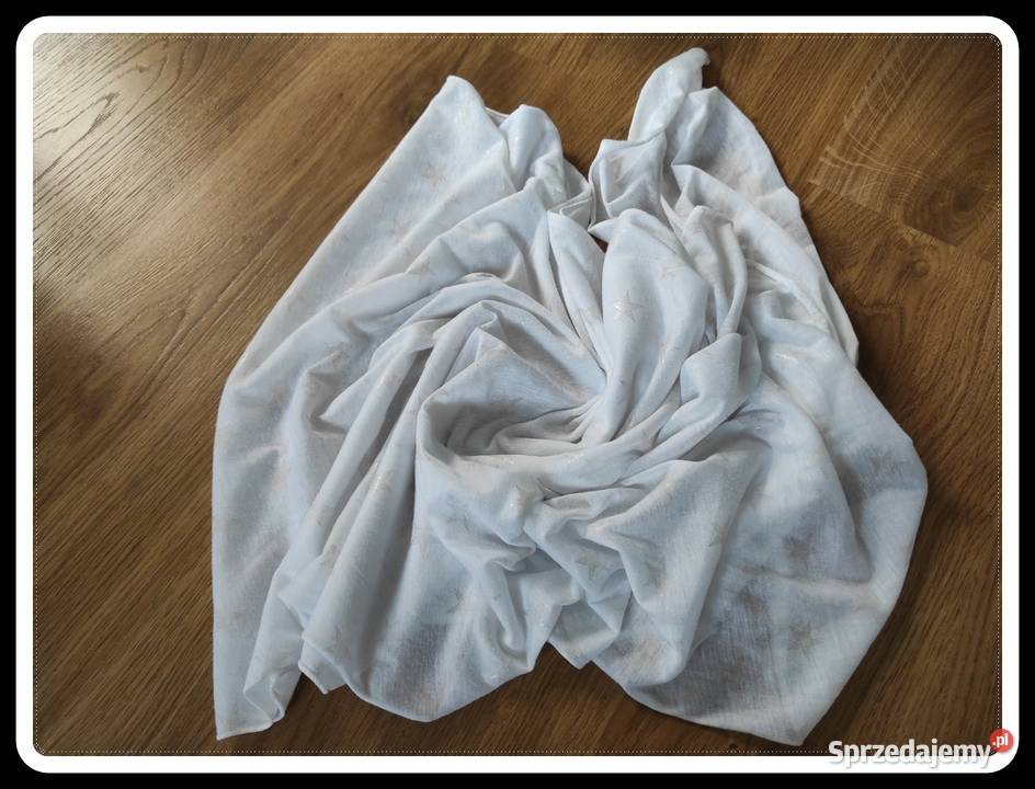 Biała lekka chusta szal damski w gwiazdki mazowieckie