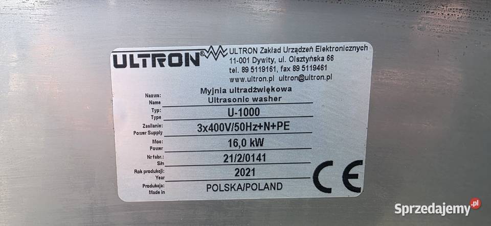 PRZEMYSŁOWA MYJNIA ULTRADŹWIĘKOWA ULTRON U1000 Żarów