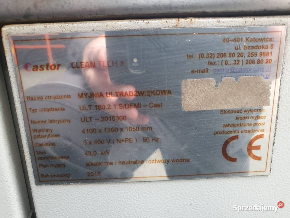 Myjnia ultradźwiękowa Castor ULT 18021S 2015 małopolskie Targowisko