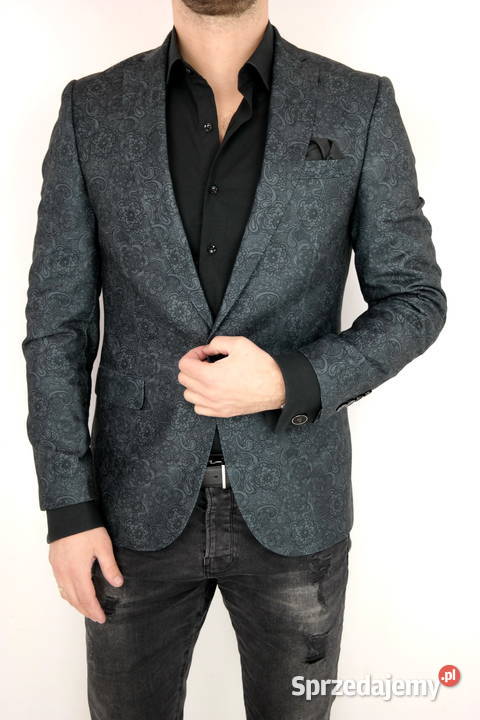 GIOVANNI PERA Marynarka Męska D803 Czarno Szara