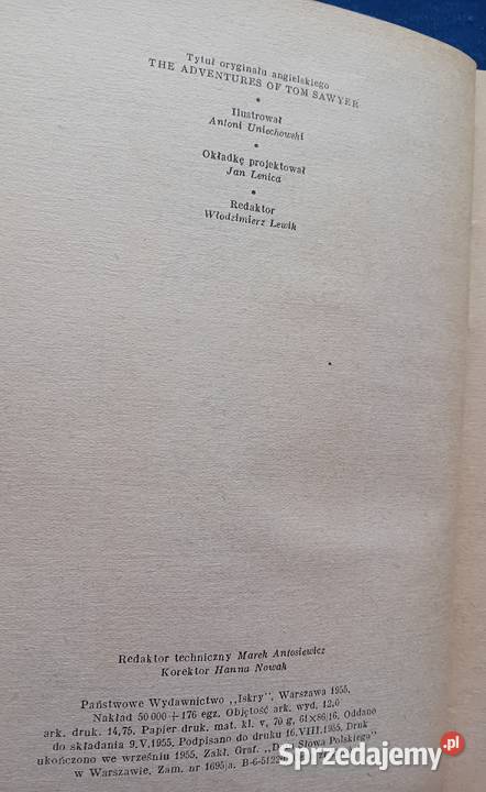 Mark Twain Przygody Tomka Sawyera Iskry 1955 r Antykwariat
