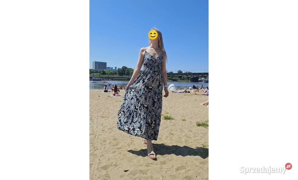 Piękna długa sukienka czarna w kwiaty M Warszawa
