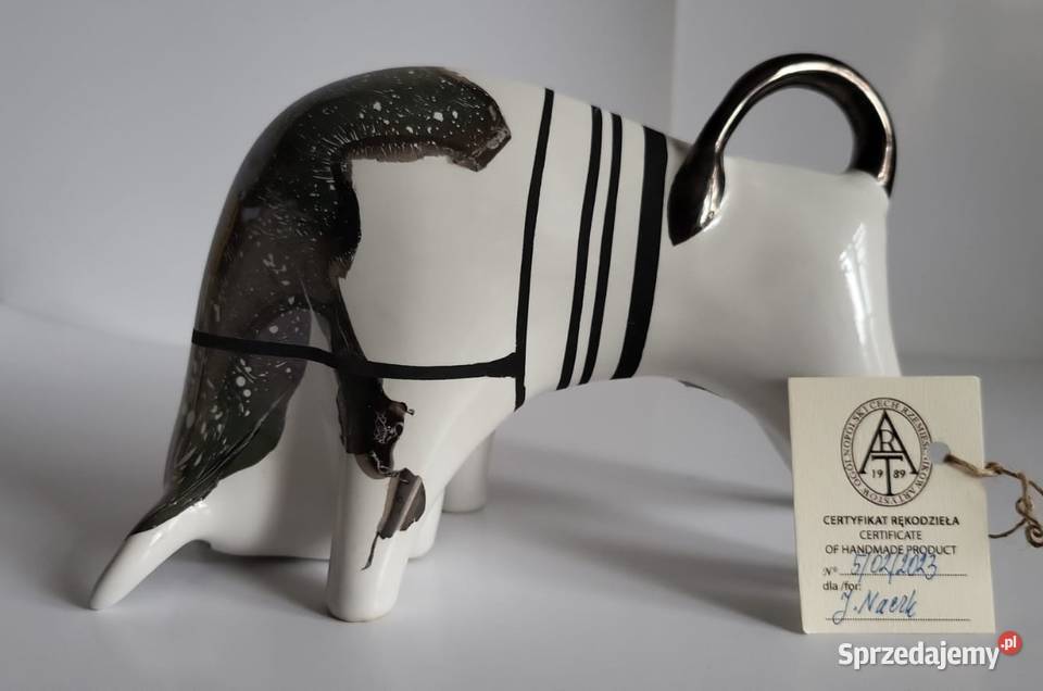 Byk Figurka Byczek ceramiczny ręcznie malowany Rękodzieło Sierakowice