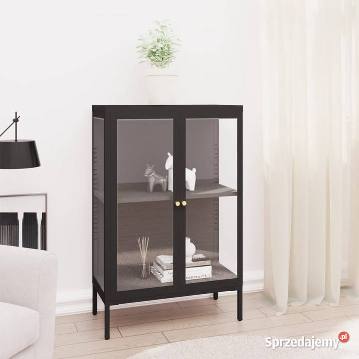 Szafka boczna czarna 75x35x105 stal i szkło Warszawa