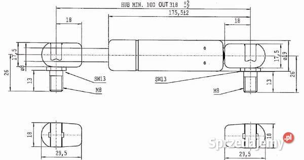 Sprężyna gazowa L318 mm 280N Stabilus CA547174 Do maszyn uprawowych