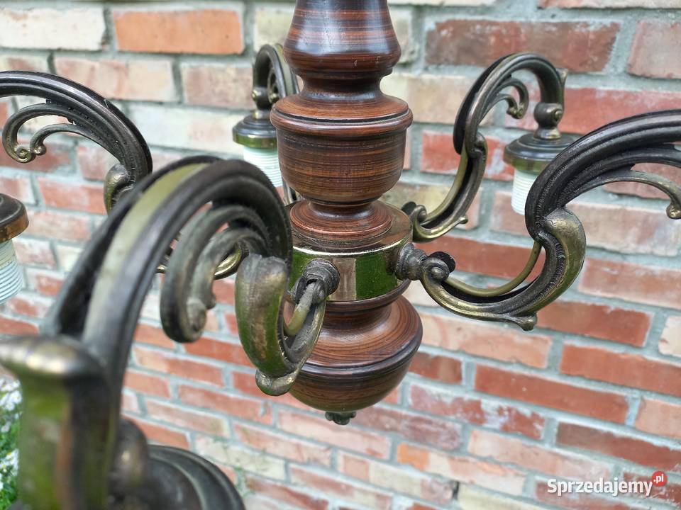 Żyrandol 5 ramienny drewniany metalowy szklane Gawroniec sprzedam
