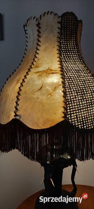 Drewniana rzeźbiona lampa Trzy słonie skórzany Skierniewice