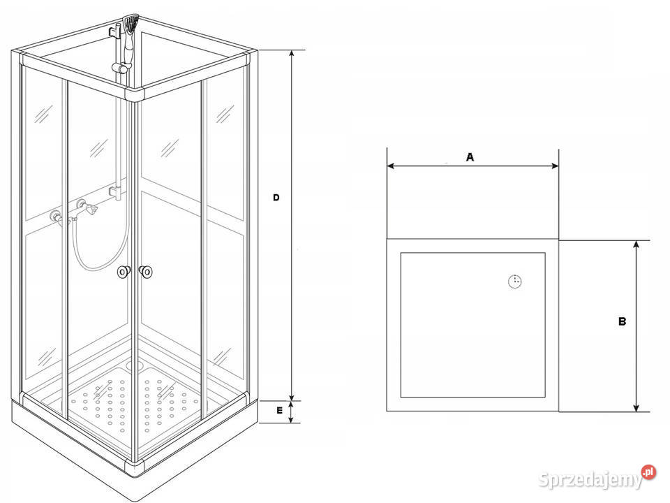 Kabina prysznicowa 80 6mm 185 brodzik syfon Akcesoria łazienkowe