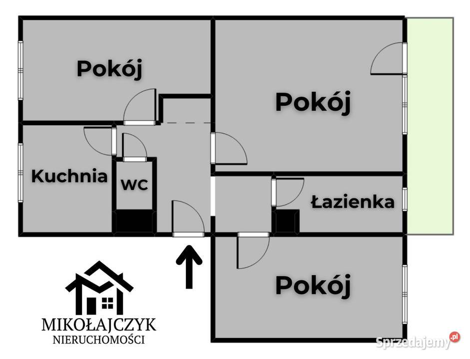 3 pokoje Sikorskiego 1 piętro 60 m2 duży balkon Bartoszyce