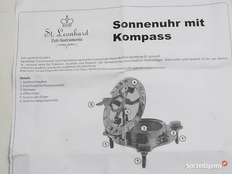 Mosiężny Zegar Słoneczny Z Kompasem St Leonhard