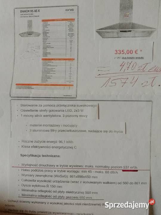 NOWY OKAP ŚCIENNY MOCNY WYDAJNOŚĆ WYWIEWU 550 Ostrów Wielkopolski