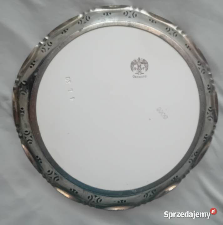 Ceramiczna patera art deco z cynowym niklowanym Koźminek