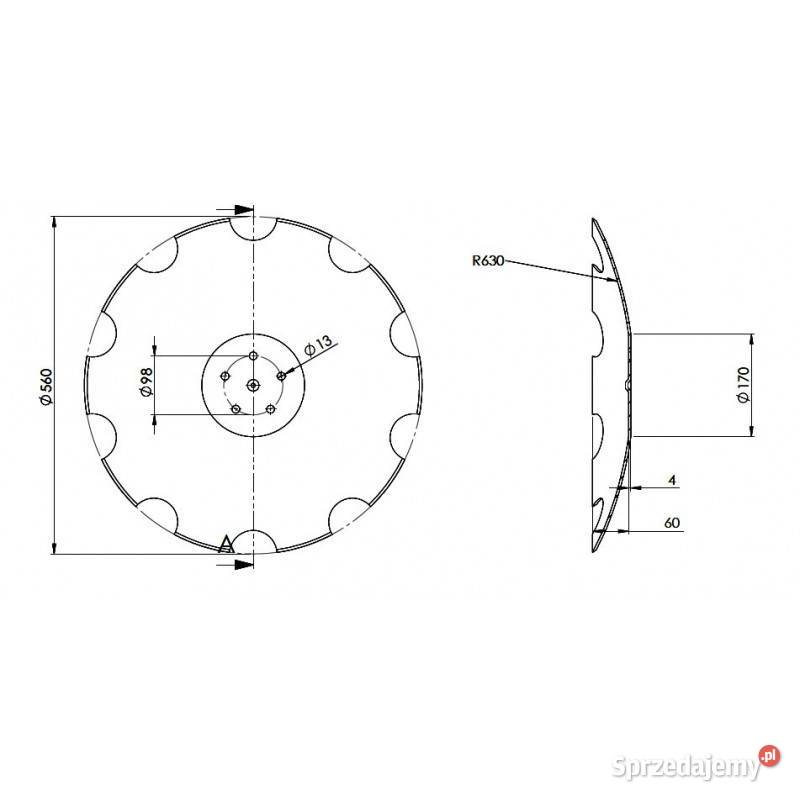 Talerz 560 pod piastę 5otworową grubość 4 mm Do maszyn uprawowych Rolnictwo