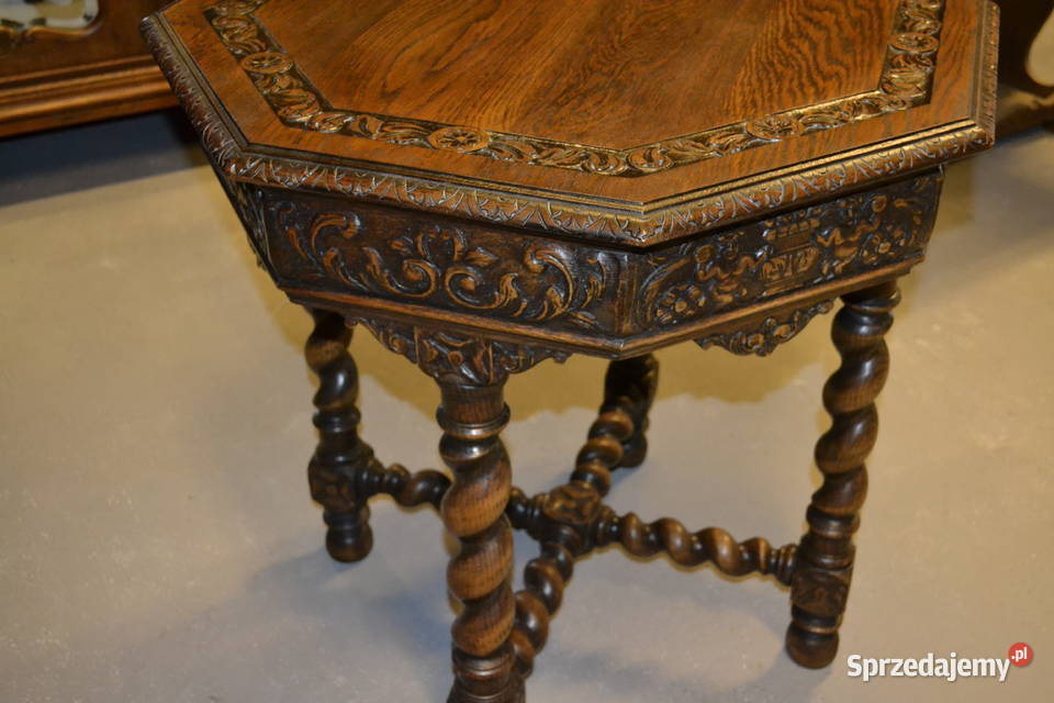 stół stolik neorenesansowy lity dąb śląskie Będzin