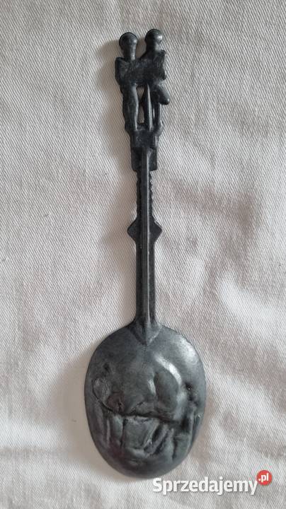 Kolekcjonerska łyżka dekoracyjna z cyny stara Warszawa
