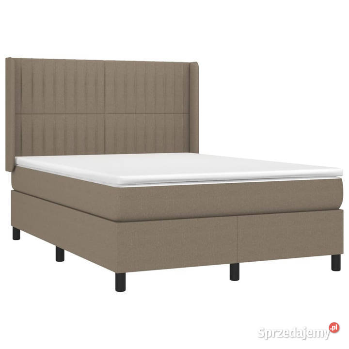 Łóżko kontynentalne z materacem taupe tkanina 147cm Łóżka Warszawa