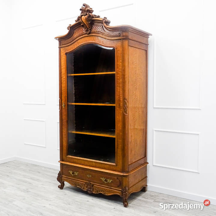 Antyk DREWNIANA Witryna Rocaille FAZOWANA szyba Kredensy i witryny wielkopolskie Kalisz
