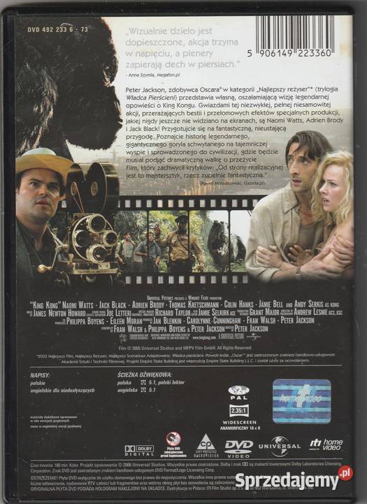King Kong Jamie Bell Kyle Chandler DVD sprzedam