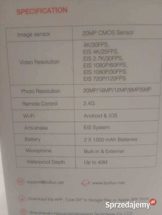 Action Camera Boifun z dodatkowymi bateriami Starogard Gdański