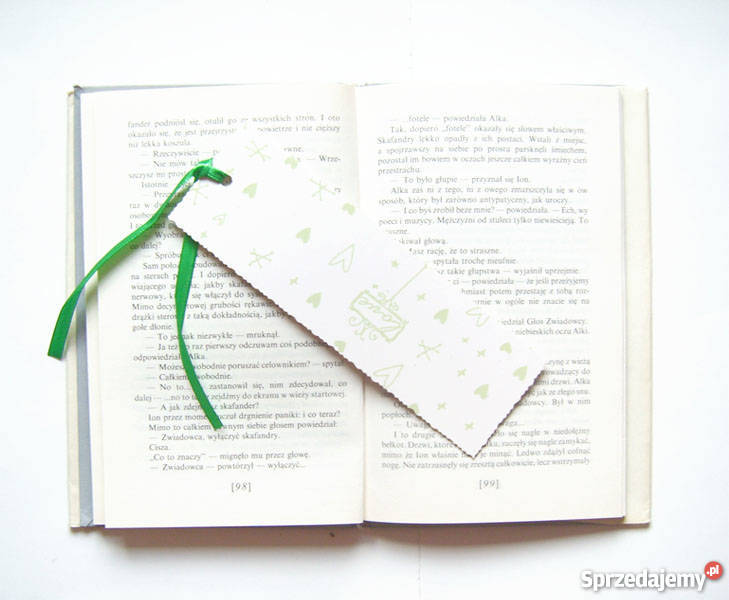 biała zakładka do książki biało zielona zakładka