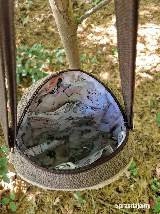 Okrągła torba handmade brązowy/beżowy Torby i torebki Galanteria i dodatki sprzedam