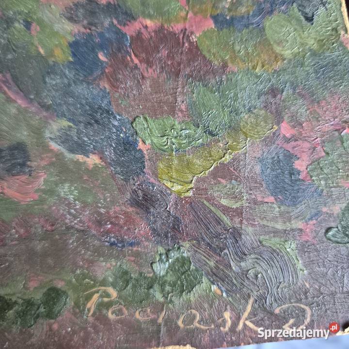 Stary obraz olejny na desce sygnowany Brzesko