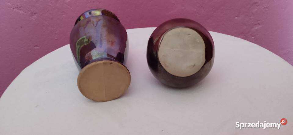 Dwa ceramiczne wazoniki metalicznie szkliwione Koźminek