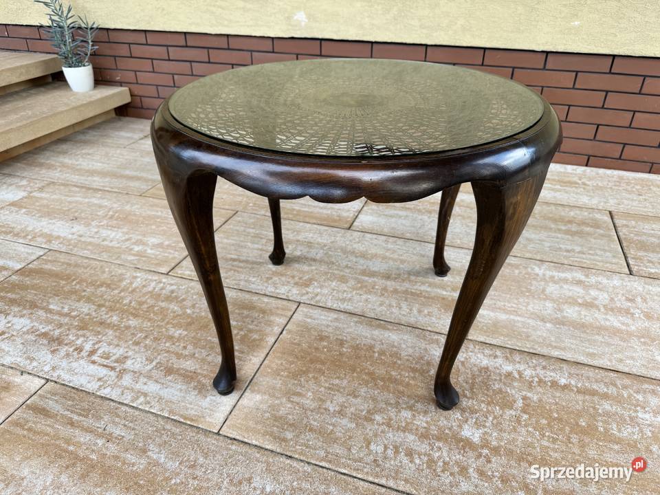 Stół okrągły drewniany na giętych nogach stylowy Sulbiny