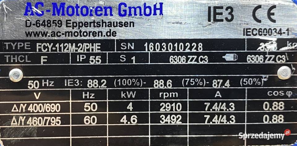 silnik elektryczny 4kW 2910obr 3fazowy IE3 Pozostałe kujawsko-pomorskie Pigża sprzedam