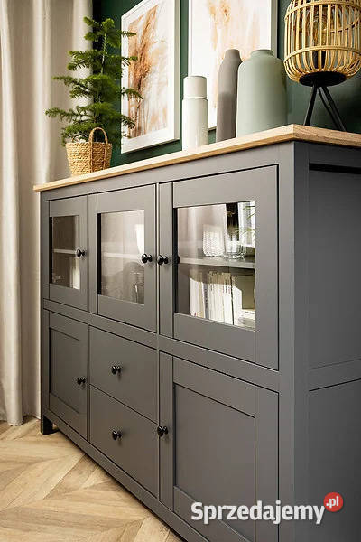 BRW Hesen witryna 186 grafit dąb artisan LED Siedlce