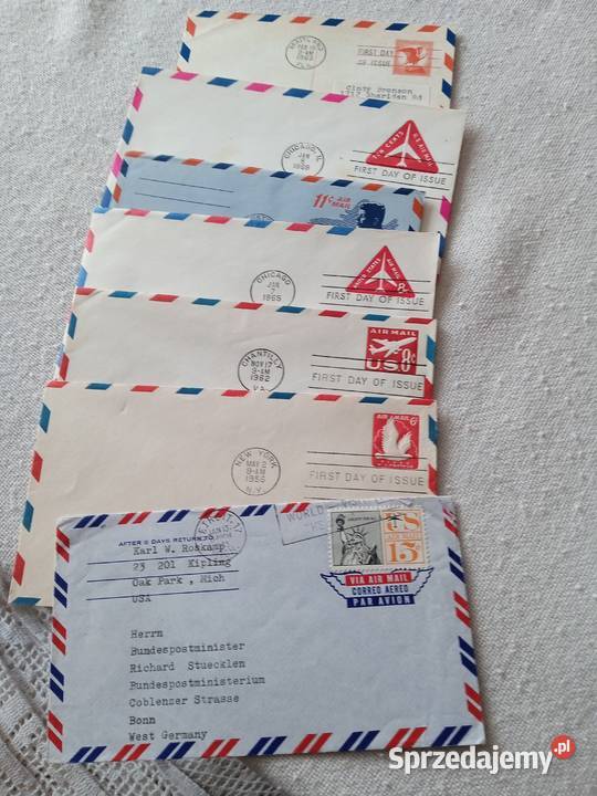 Koperty lotnicze z pierwszego dnia obiegu USA małopolskie Żabno