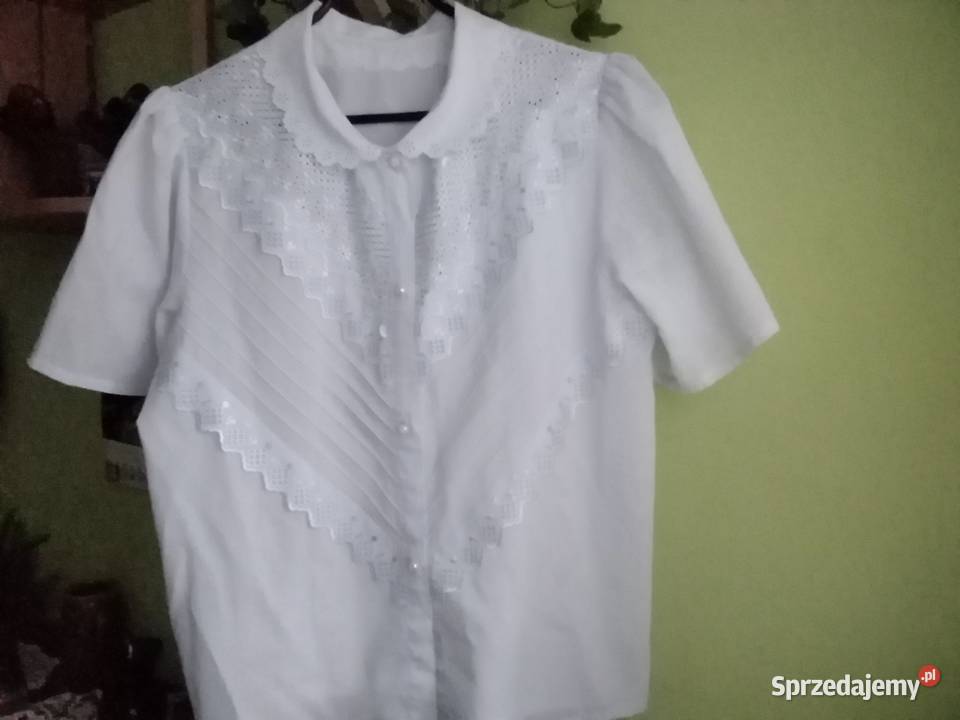 Bluzka damska z kołnierzykiem haftowana Inny materiał łódzkie