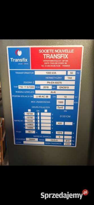 sprzedam transformator olejowy 1000 kVA 1504 Kalisz