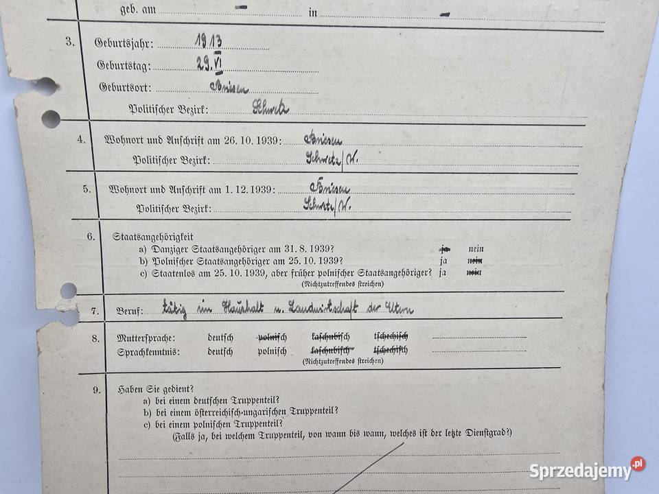 Niemiecki kwestionariusz personalny do Bronisze