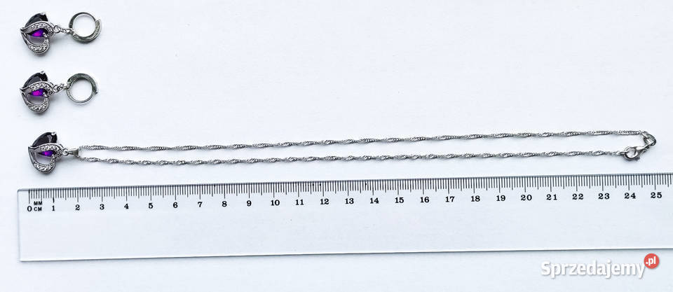 Komplet biżuterii pr925 Fioletowe Serce NOWY Łódź sprzedam