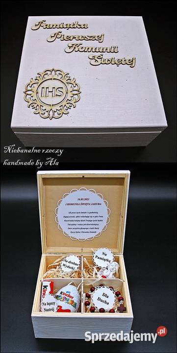 Skrzyneczka drewniana szkatułka I komunia Święta łódzkie Kutno