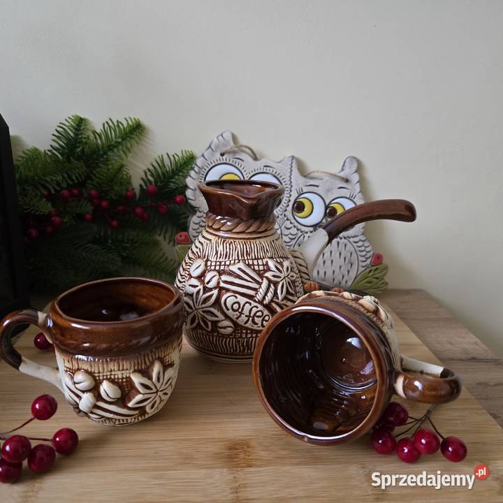 Zestaw do kawy ceramiczny tygielek i dwie brązowy Bydgoszcz