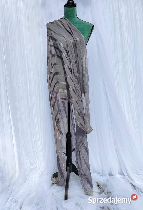 Szara indyjska chusta dupatta szyfon pasy pareo Szczecin