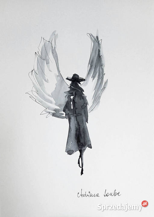 Anielica akwarela z dodatkiem piórka artystki A Katowice sprzedam