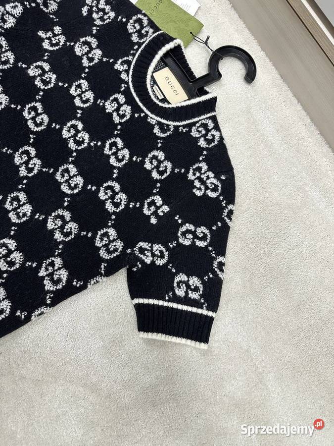 Sweter sweterek czarny biały boucl GG Gucci logo Zabrze