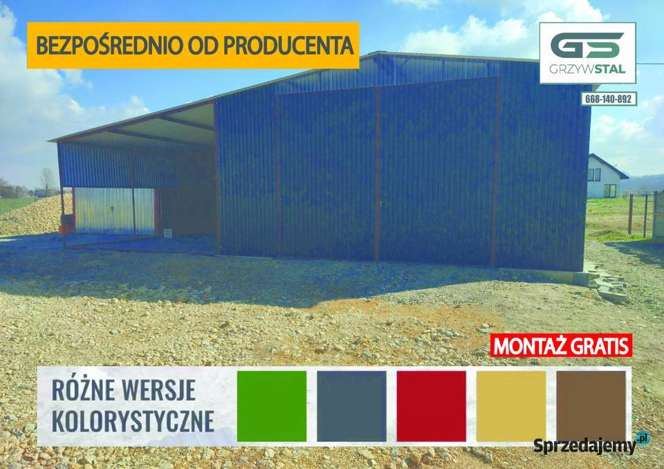 Garaż blaszany Grafitowy z zadaszeniem bocznym 64m2 Sprzedaż Nowe Miasto Lubawskie