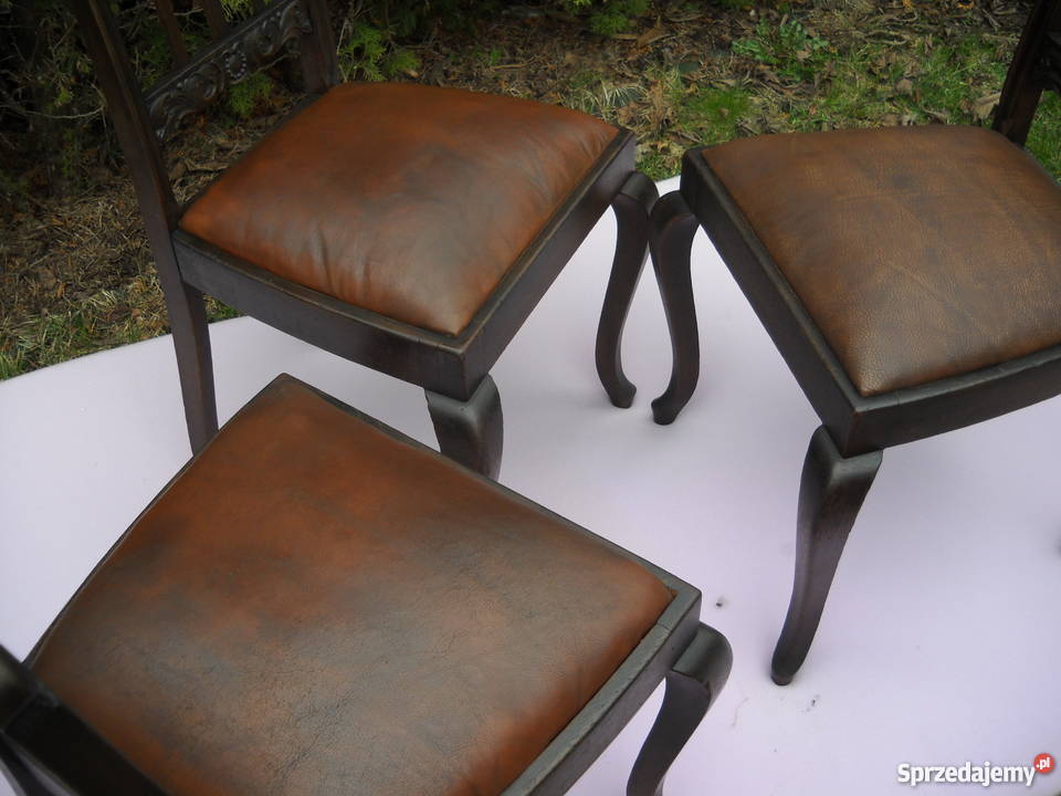 Trzy dębowe krzesła ŁADNA SNYCERKA Puszczykowo